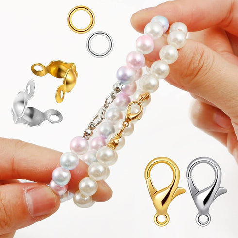 1250 Pieces Jewelry Making Accessories Set Includes 800 Pieces Open Jump Ring Connectors 300 Pieces Bead Tips Knot Covers and 150 Pieces Lobster C...