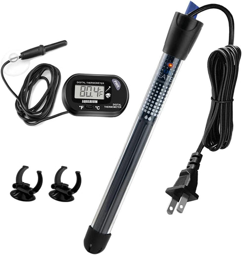 200W Submersible Aquarium Heater, Adjustable Fish Tank Heater, Suction Cups and Free Thermometer Suitable for Marine Saltwater and Freshwater...