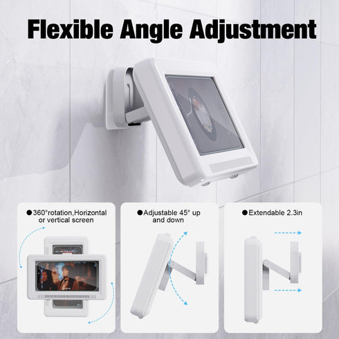 Waterproof Shower Phone Holder - Rotates and Adjustable Angle, Anti-Fog High Sensitivity Cover Mount Box for Smooth Wall Surfaces Where You Need O...