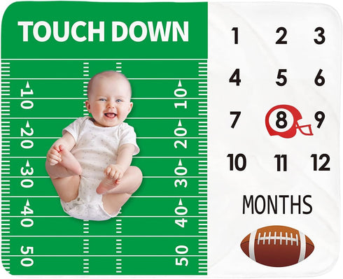 Baby Monthly Milestone Blanket Boy - Newborn Month Blanket Unisex Neutral Personalized Shower Gift Football Sports Nursery Decor Photography Backg...