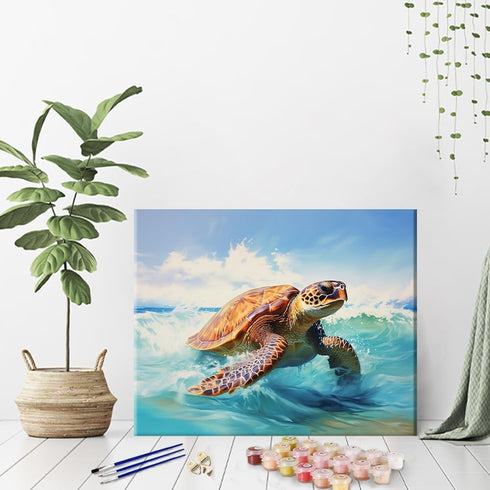 TFIAVSIN Paint by Number for Adults Sea Turtle Paint by Numbers Tropical Sandy Shore Landscape Oil Painting for Adults DIY Paint by Number Kits Ad...