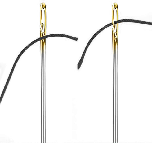 (60 Gold Needles) Easy Self-Threading Needles Kit for Hand Held Sewing, Large Eye Pre-Threaded Threader & Holder Storage Device for Embroidery Qui...