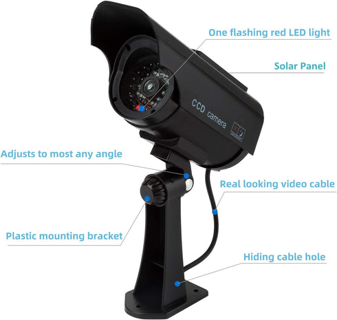 F FINDERS&CO Dummy Solar Security Camera, Bullet Fake Surveillance System with Realistic Red Flashing Lights and Warning Sticker Indoor Outdoor (1...