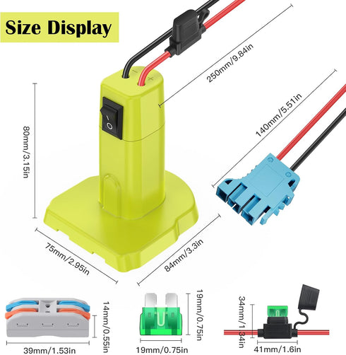 Power Wheels Adapter for Ryobi 18V Battery Adapter Power Wheels Battery Converter Kit with Fuse & Switch and Wire Harness Connector 12AWG Wire for...