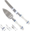 FISHBONE Stainless Steel Wedding Cake Knife and Server Set with Delicated Nautical Blue Rings Design - Perfect Cake Cutting Set for Weddings and S...