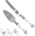 FISHBONE Stainless Steel Wedding Cake Knife and Server Set with Delicated Nautical Blue Rings Design - Perfect Cake Cutting Set for Weddings and S...