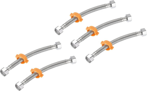 uxcell Faucet Supply Line Connector, 5pcs G1/2 Female x G1/2 Female 8 Inch Long Braided 304 Stainless Steel Water Supply Hose, Silver Tone...