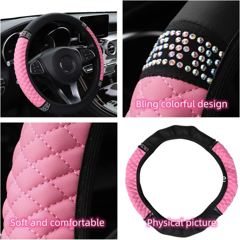 Bling Steering Wheel Cover,General car Bling for Women and Grils,15 Inch Colorful Rhinestone Steering Wheel Cover (Pink)...