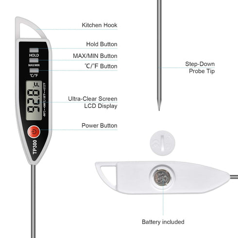 Meat Food Thermometer, Digital Candy Cooking Thermometer, Kitchen Cooking Thermometer Instant Read for BBQ Grill, Oil, Milk, Bath Water, Deep Fry,...