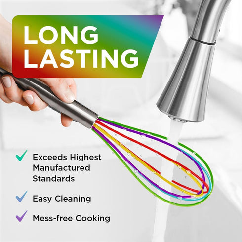 Silicone Whisk Set - Non-Scratch Set of 3 - Mini & Small Sizes - Stainless Steel Whisk - Cookware Wisking Tool...