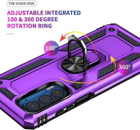 Androgate Compatible with Motorola Moto Edge 2021 Case, Moto Edge 5G UW Case with HD Screen Protectors, Military-Grade Metal Ring Kickstand 15ft D...