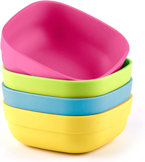 GET FRESH PLA Kids Bowls Set – 4-Pack Melamine-Free Cereal Bowls for Kids and Toddlers – Microwave Safe Stackable BPA-Free PLA Childrens Dinnerwar...