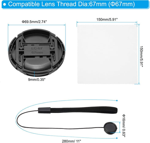 PATIKIL 67mm Lens Cap Set, 5Pack Sides Pinch Snap Camera Lens Cover for Front Len Suitable for 67mm Thread Universal DSLR Lenses for Nikon, for Fu...