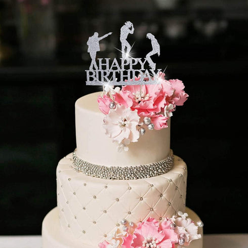 Glitter Happy Birthday Cake Topper cake Toppers Happy Birthday Cake Bunting Birthday Party Decoration Supplies. (Silver)...