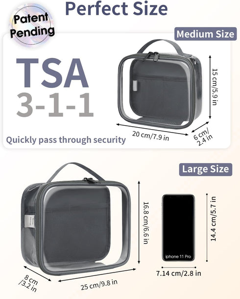 sportsnew Clear Toiletry Bag, TSA Carry on Travel Toiletry Bag Travel Bag Water-Resistant Cosmetic Makeup Bag for Women Man, Gray 2 pcs, patent pe...