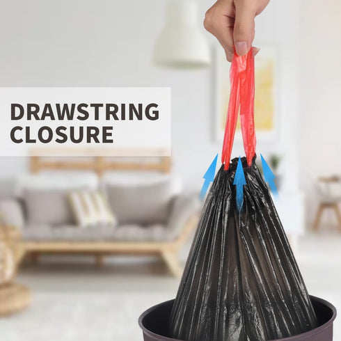 drawstring garbage bag, black drawstring garbage bag 17.7 * 19.6inch Capacity 4 gallons 15 pieces/roll 75 pieces in total PE material...