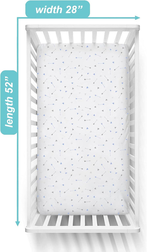 American Baby Company Fitted Crib Sheet 28" x 52", Soft Breathable Neutral 100% Cotton Jersey Sheet, Silver Blue Arrow, for Boys and Girls, Fits C...