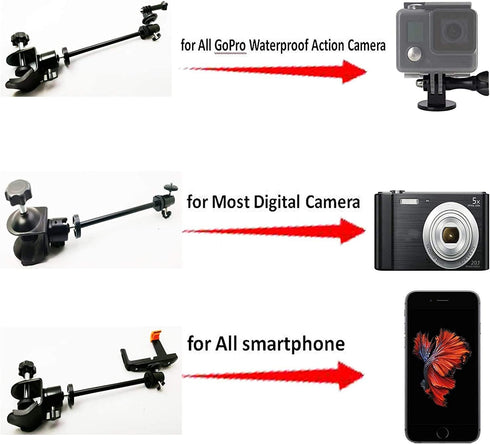 Pmsanzay 3in1 Adjustable Heavy Duty Universal Action Camera Desk Pole Clamp Holder Mounts Kit for Waterproof Camera/Digital Camera/Smartphone - Pe...