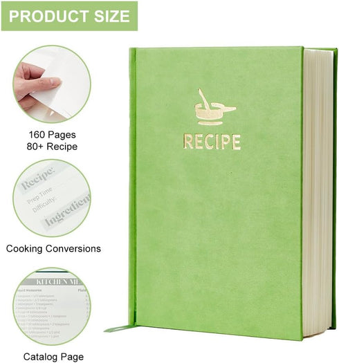 Hardcover Recipe Book Blank 7”x9.6” B5 Recipe Journal Cookbook 100GSM Thick Paper 160Pages Family Cooking 80+ Recipes Baking DIY Leather Cover Hom...