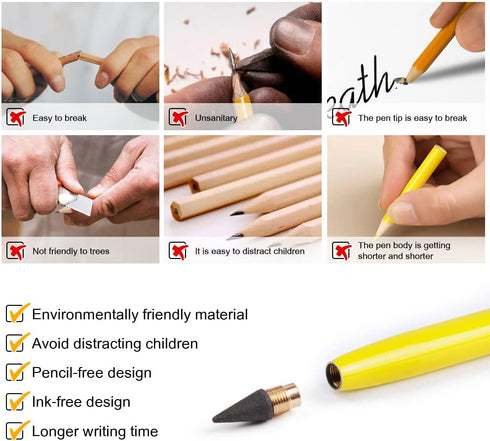 AUAUY 3 PCS Metal Inkless Pencil, Infinity Pencil, Reusable Everlasting Pencil, Replaceable Nib Pencil with 3 Replaceable Nib for Writing Drawing ...