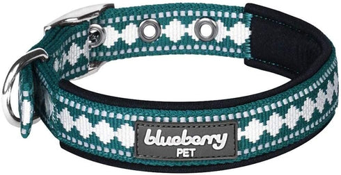 Blueberry Pet Soft & Safe 3M Reflective Jacquard Neoprene Padded Adjustable Dog Collar with Metal Buckle - Teal Blue, Neck 17-20.5", for Large Bre...