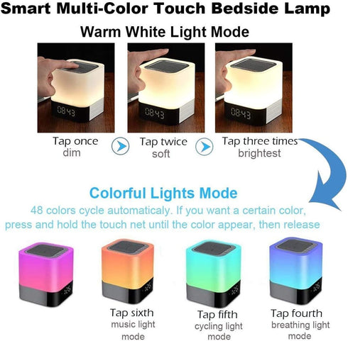Night Lights Bluetooth Speaker, Alarm Clock Bluetooth Speaker Touch Sensor Bedside Lamp Dimmable Multi-Color Changing Bedside Lamp, MP3 Player, Wi...
