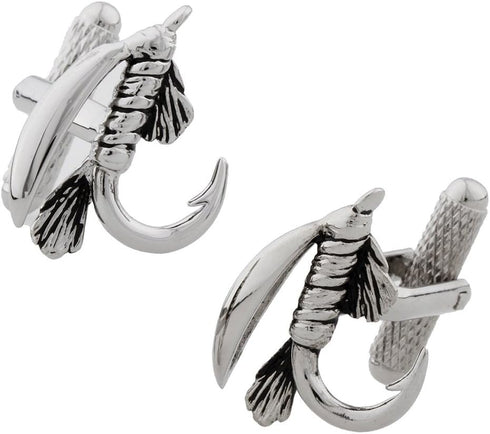 Fly Fishing Hook Fish Lure Pair Cufflinks in a Presentation Gift Box & Polishing Cloth...