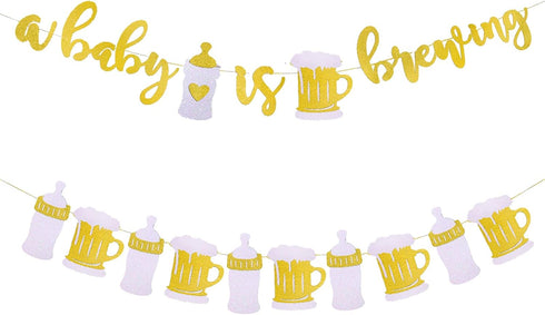 A Baby is Brewing Baby Shower Banner - Diaper Party Decor, Gender Reveal Party, Pregnancy Celebration - Pre-Strung...