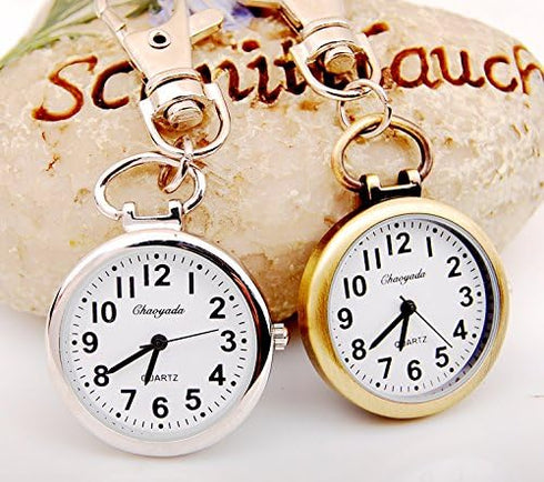 ZIMI 4 PCS Round Analog Women's Men's Nurses Keychain Key Ring Watch Simple Easy to Read time Quartz Unisex Pendant Clock...