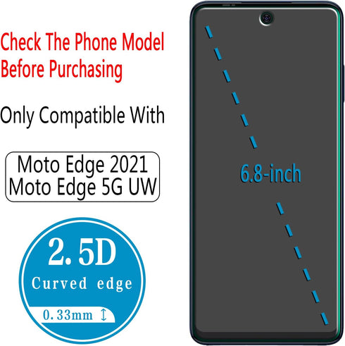 HPTech (2 Pack) Screen Protector Designed for Motorola Moto Edge (2021) / Moto Edge 5G UW Tempered Glass, 9H Hardness, Anti Scratch, Bubble Free, ...