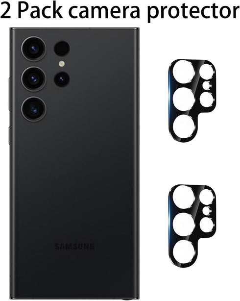 2 Pack Anti-Blue Privacy Screen Protector for Samsung Galaxy S23 Ultra Anti-Spy Soft Film Support Finger Unlock 6.8 inch + 2 Pack Camera Lens Glas...