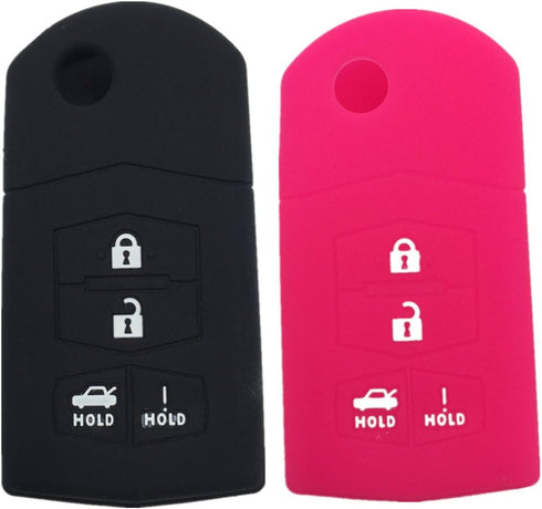 Ezzy Auto Black and Rose 4 Buttons Silicone Rubber Key Fob Case Key Covers Key Jacket Skin Protector fit for Mazda 3 5 6 Mazda CX-7...