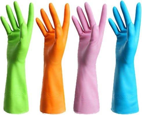 4 Pair Waterproof Reusable Dishwashing Nitrile Gloves for Car-washing Laundry Household Cleaning Medium...