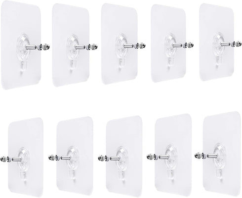 LAJAR 10Pcs Adhesive Wall Mount Screw Hooks, No-Trace Sticker Screw Hanging Nails for Bathroom Kitchen Shower Room (10mm)...