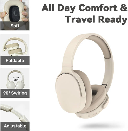 FIKDCMJBluetooth Headphones Over Ear,Wireless Headphones 12H Playtime and Noise Cancelling, HiFi Stereo Foldable Lightweight Headset, Deep Bass wi...