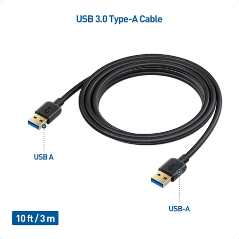 Cable Matters Long USB 3.0 Cable 10ft, USB to USB Cable/USB A to USB A Cable/Male to Male USB Cord/Double USB Cord in Black......