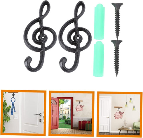 2pcs Coat Hook Music Decor Towel Hooks Wall Mount Guitar Hangers Towels Hanger Musical Note Hanger Hats Rack Wall Hooks Decorative Pant Hooks Purs...