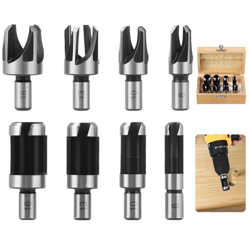 Homaisson 8 Pcs Wood Plug Cutters, 1/4, 3/8, 1/2, 5/8 Drill Bit Set with Wooden Box, Straight and Tapered Cutting Tools for Woodworking, Carbon St...