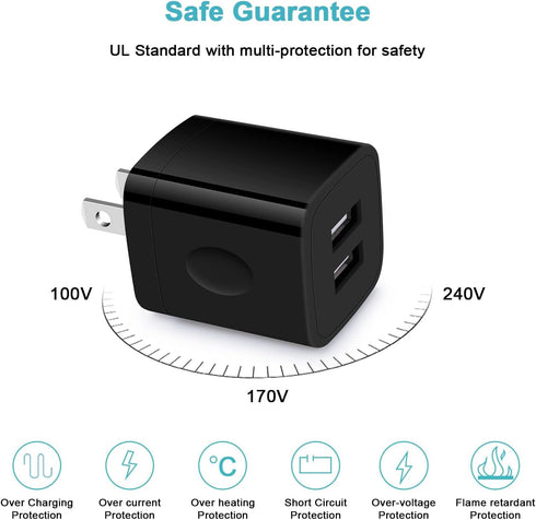 USB Wall Charger, Charger Block, 3 Pack 2.4A Dual Port Charging Block charger Cube Power Adapter CHARGER for iPhone 16 15 14 13 12 11 Pro Max XS X...