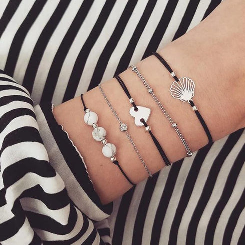 5pcs Bracelets for Womens, Charm Bead Shell Jewellery Bohemia Beach Seashell Ankle Bracelet Stackable Summer Daily Rope Women Bracelet...