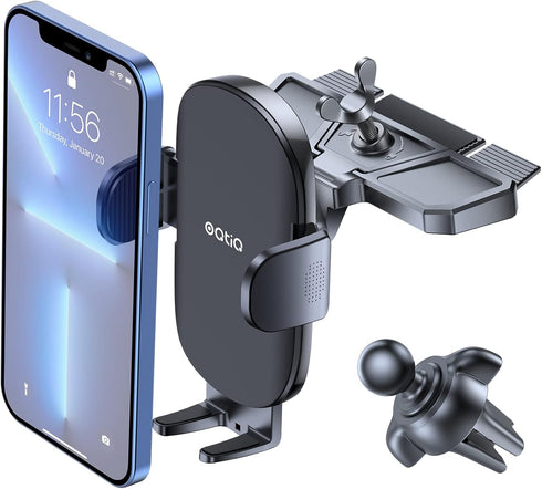 OQTIQ CD Phone Holder for Car - One Touch Release, 360° Viewing, Universally Compatible with iPhone & Android, CD Player Phone Mount & Air Vent Cl...
