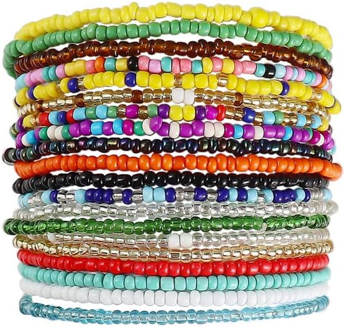 3-20Pcs Handmade Bohemian Summer Beach Beads African Ankle Bracelet for Women Adjustable Boho Colorful Seeds Stretch Barefoot Sandal Foot Anklet J...