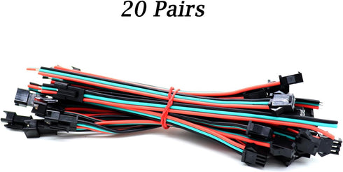 20 Pairs SM JST 3 PIN Wire Connector Cable for WS2812B WS2811 SK6812 LED Strip Lights, 15cm 18 AWG Male and Female without Soldering Light Control...