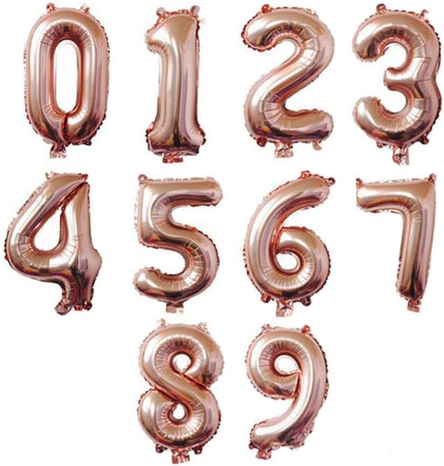 10 pcs 16inch Number Rose Gold Mylar Balloons, 0~9 Rose Gold Foil Balloons for Birthday Wedding Party Decorations Number Balloons...