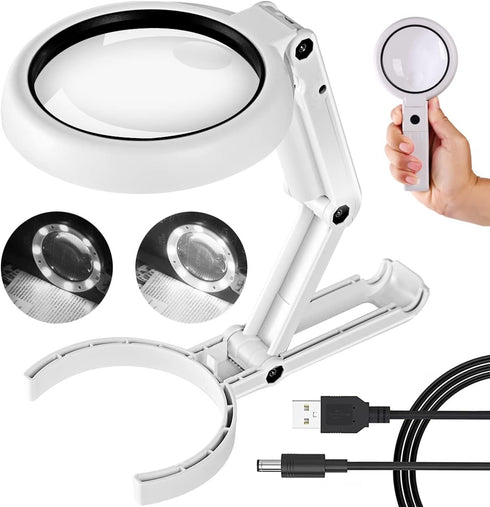 30X 10X Magnifying Glass with Light and Stand, Foldable Handheld Magnifying Glass & 2 Level Dimmable for Macular Degeneration, Seniors Reading, Cl...
