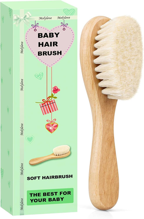 Baby Hair Brush, Wooden Goat Bristles Hair Brush for Newborns & Toddlers, Ideal for Cradle Cap, Perfect Baby Registry Gift, Hypoallergenic, 1 Coun...