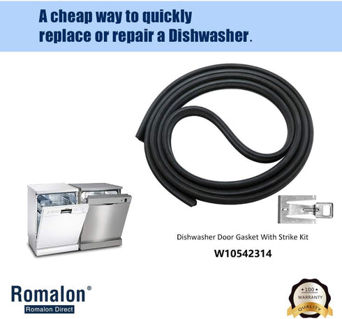 W10542314 Dishwasher Door Seal Gasket Strike?Improved version?by Romalon Fit for Whirl-pool AP5650274 PS5136129 W10284090 8268888