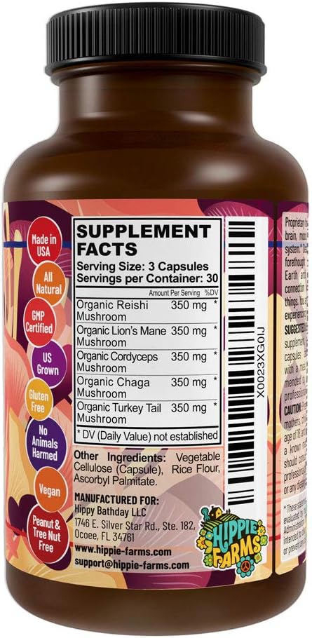 5 Mushrooms Reserve Blend Mushroom Supplement - Lions Mane, Turkey Tail, Reishi, Chaga, Cordyceps - Immune System, Brain, Cognition, Energy, Mood ...