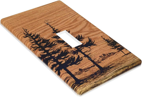 Pine Tree Wood Grain Rustic Funny Plastic Wall Plate Decorative Single Toggle Light Switch Cover For Women Girls Bedroom Kitchen Living Room...