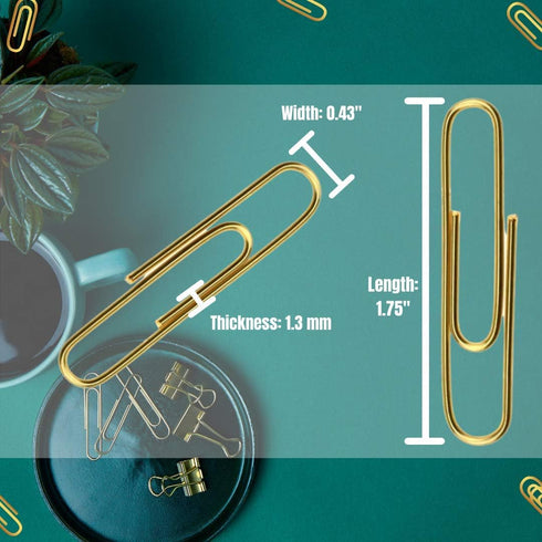 1InTheOffice Jumbo Paper Clips, Gold, Smooth, 200/Pack...